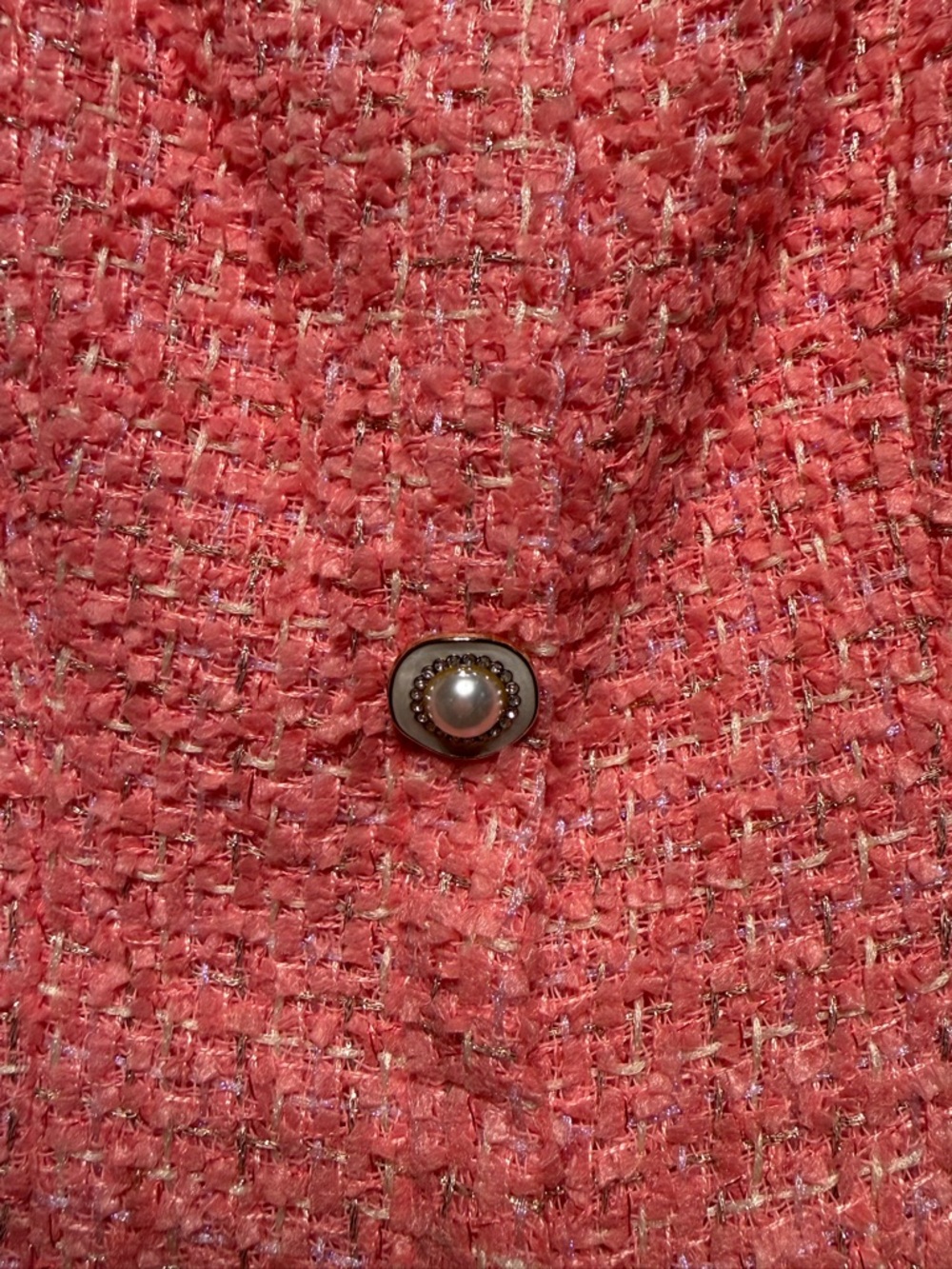 Coral Bouclé Tweed button down shift mini dress with Pearl Buttons sz small - Picture 7 of 8